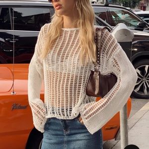 Princess Polly white distressed sweater S/M